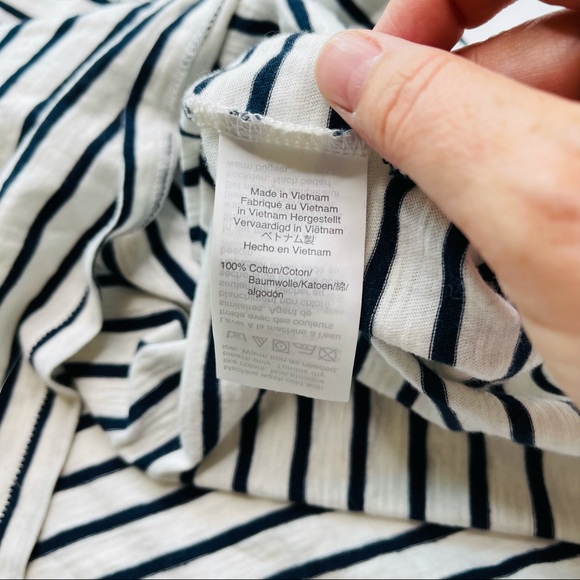 Madewell Crewneck Cotton Navy Blue White Stripe Pocket Tee Size Medium - Picture 7 of 9
